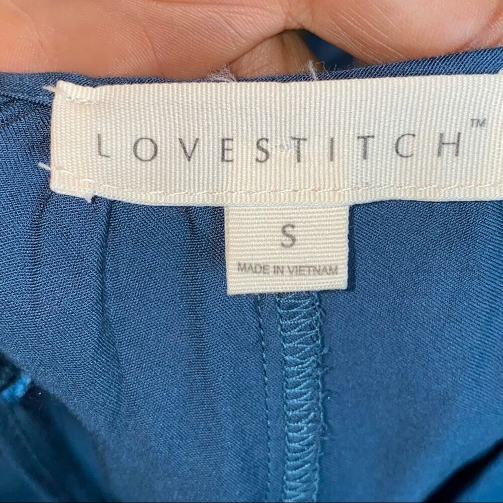 Lovestitch Boho style flared sleeve blue top pullover with front tie size small - Picture 5 of 8